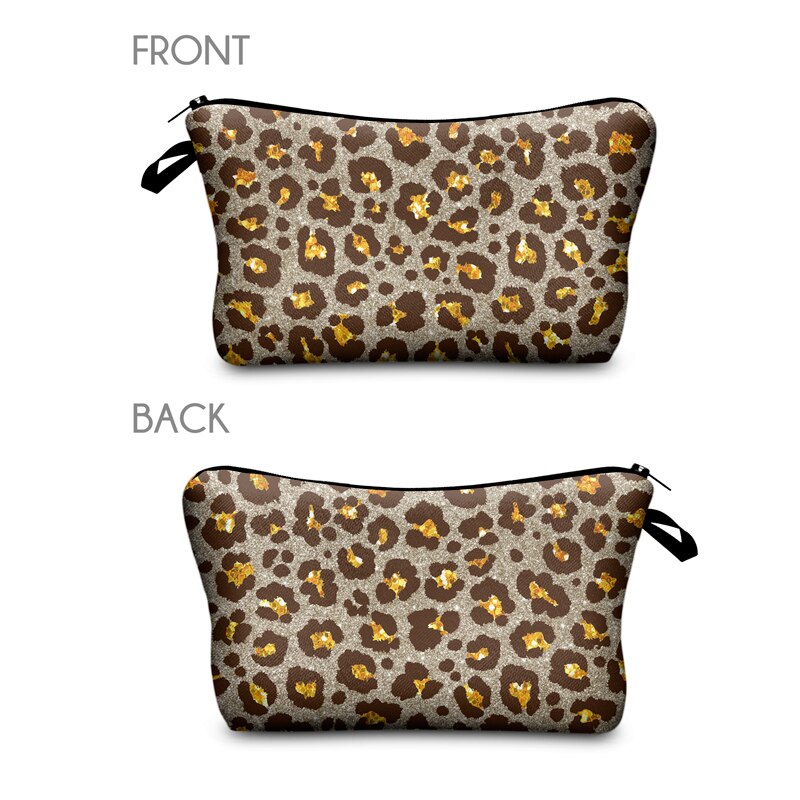 Jomtokoy Leopard Printing PatternTravel Cosmetic Bag Makeup Bag Handbag Female Zipper Purse Small Cosmetics Make Up Bags