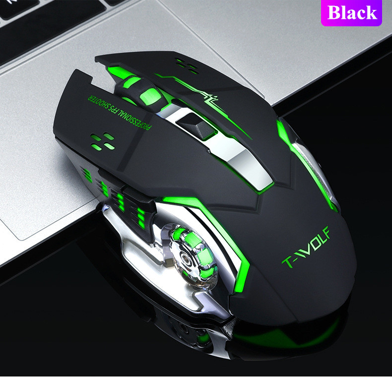 BENTOBEN Wireless 2.4G USB Optical Gaming Mouse 2400DPI Gamer Mouse Backlit Rechargeable Silent Mice For PC Laptop: Black 1