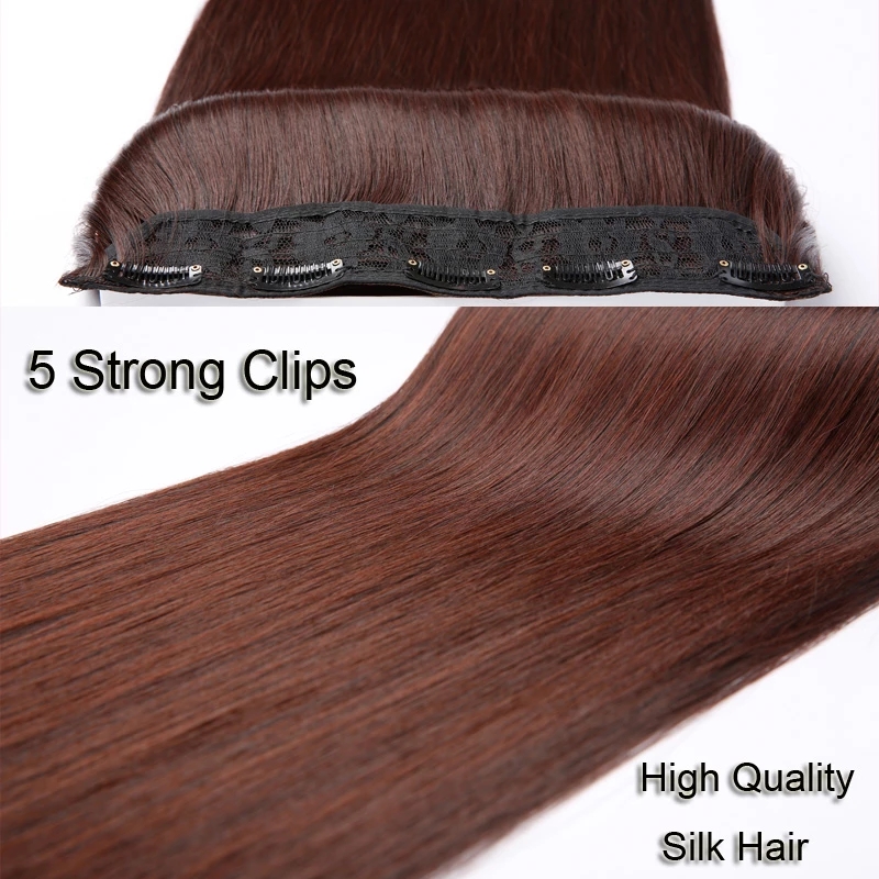 Extensiones de cabello invisibles de una pieza con 5 clips sintético, postizo largo y recto de 24 pulgadas resistente al calor para mujeres