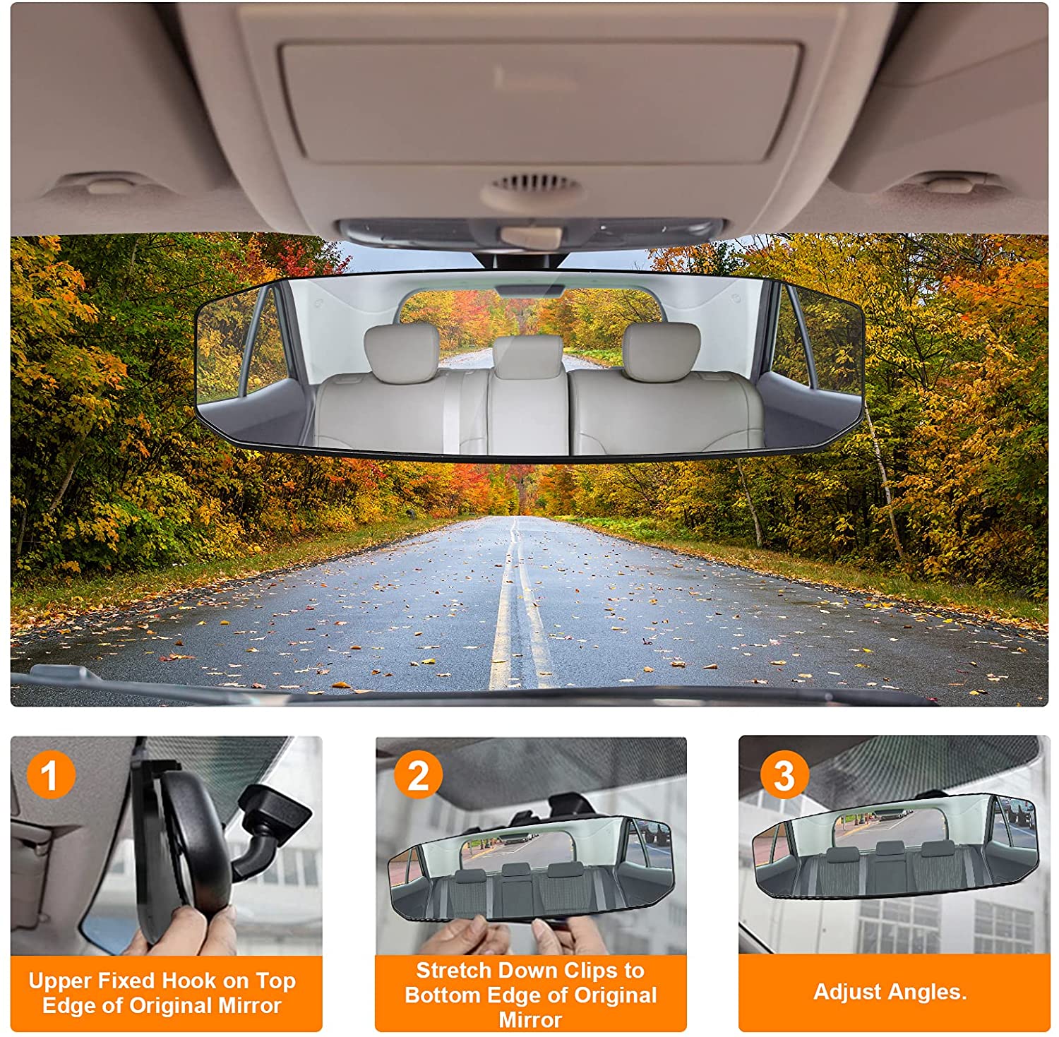 Rear View Mirror Wide Angle Car Rearview Mirror Panoramic Interior Clip On Universal Convex Curve Rear View Mirror No Blind Spot