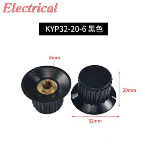 Tapa con botón para potenciómetro, eje moleteado de plástico, 4mm, 6mm, Agujero del eje de diámetro, negro/gris, 16x16mm, 25x18mm, 32x20mm: KYP32-20-6J Black 