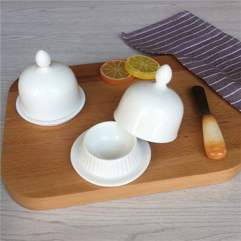 white ceramic round shape mini cute butter dish with lid 3.5 inch: 2sets