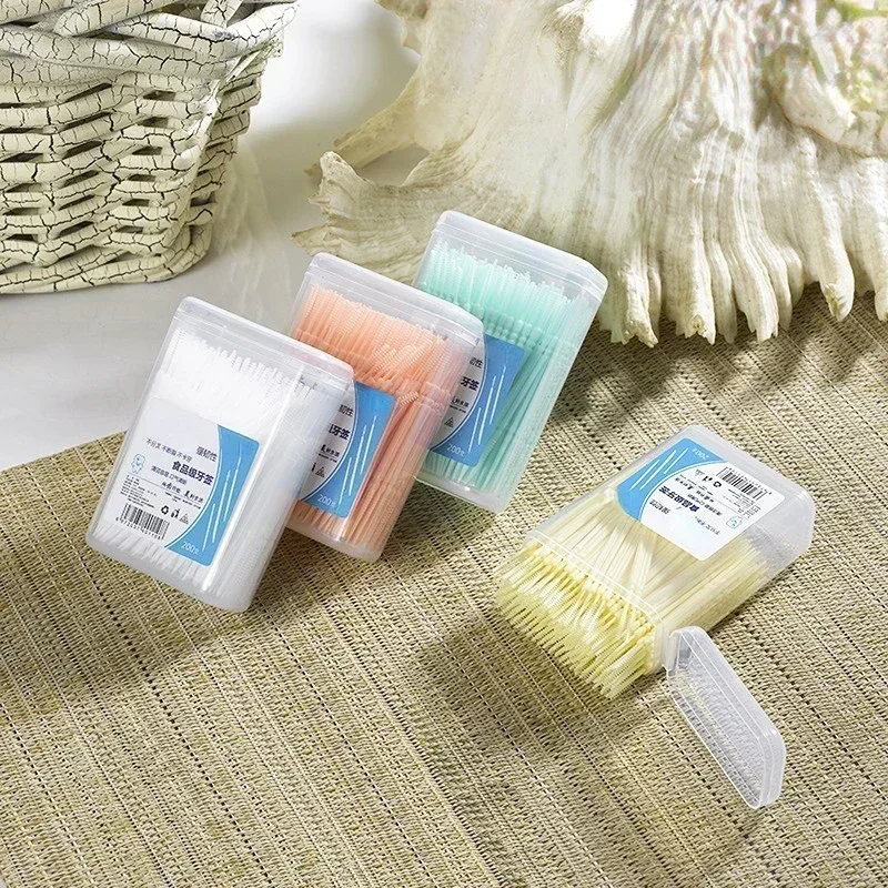 Cepillos interdentales de silicona, 200 unidades, palillos dentales, cepillo entre los dientes, palillos de silicona con hilo, herramientas de limpieza bucal