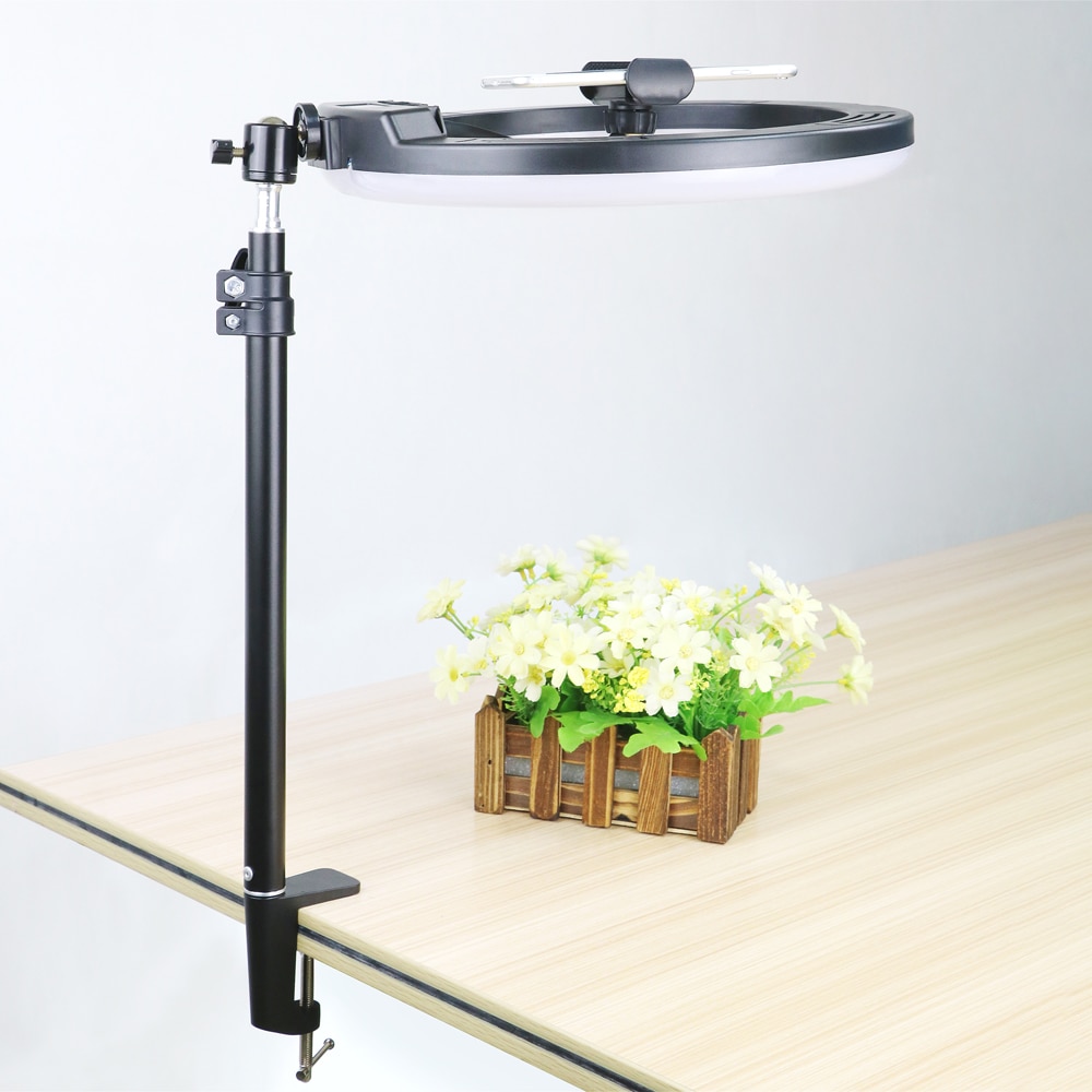 LED Ring Light - Dimmable Selfie Lamp with Stretchable Phone Holder Clip for Live Photo Studio