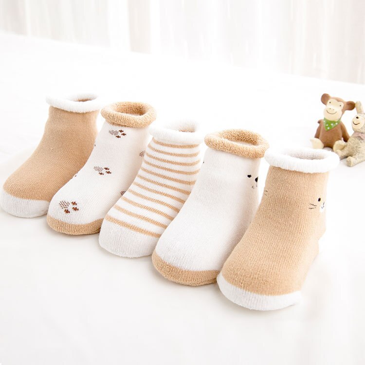 Outono e inverno espessamento 0-3t crianças meias dos desenhos animados crianças meias meias do bebê meninas meias da criança confortável bebê meninos meias: Khaki Cat / 0-1T