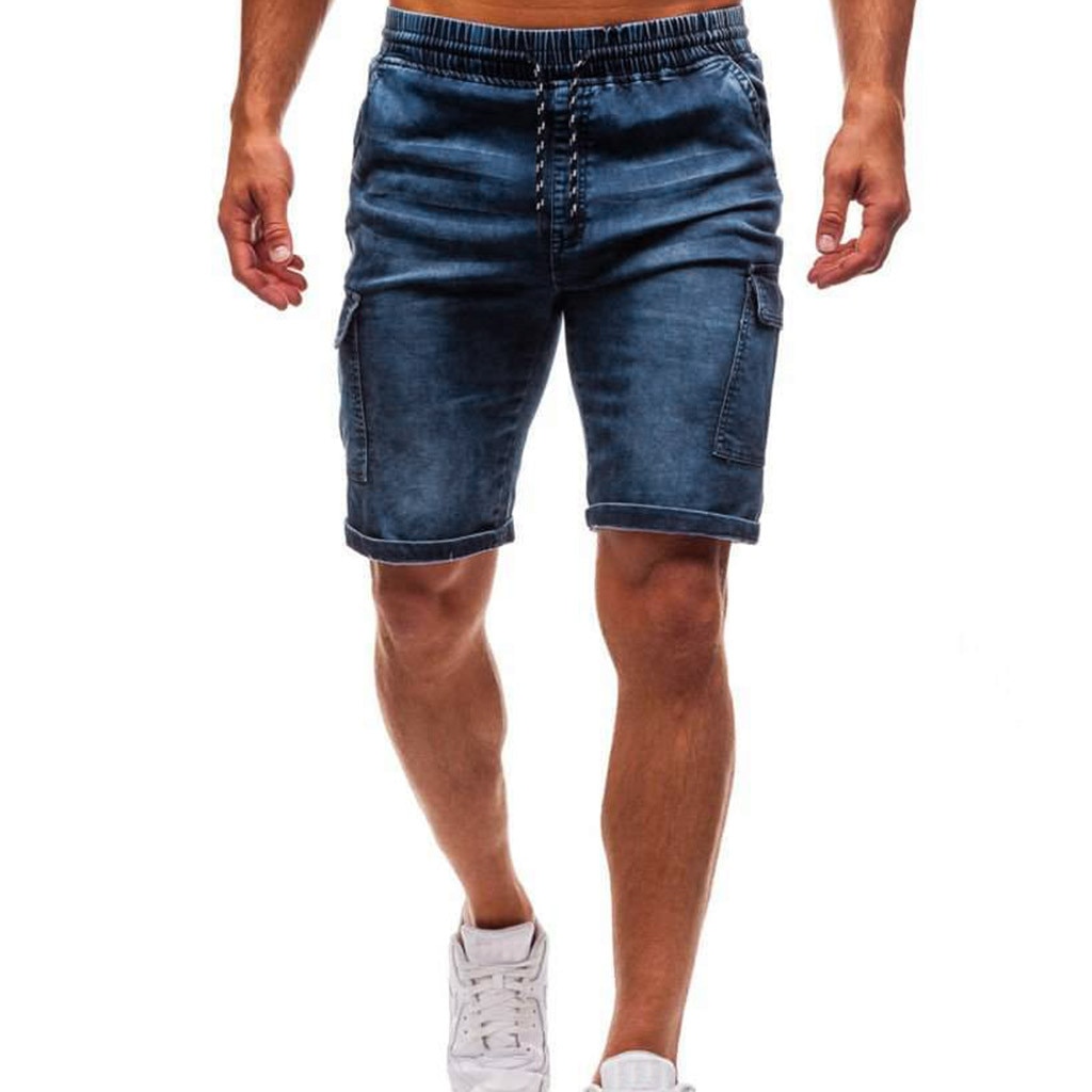 Mens Denim Shorts Slim Biker Denim Jeans Skinny Frayed Pants Distressed Shorts Summer Pant Cargo Shorts