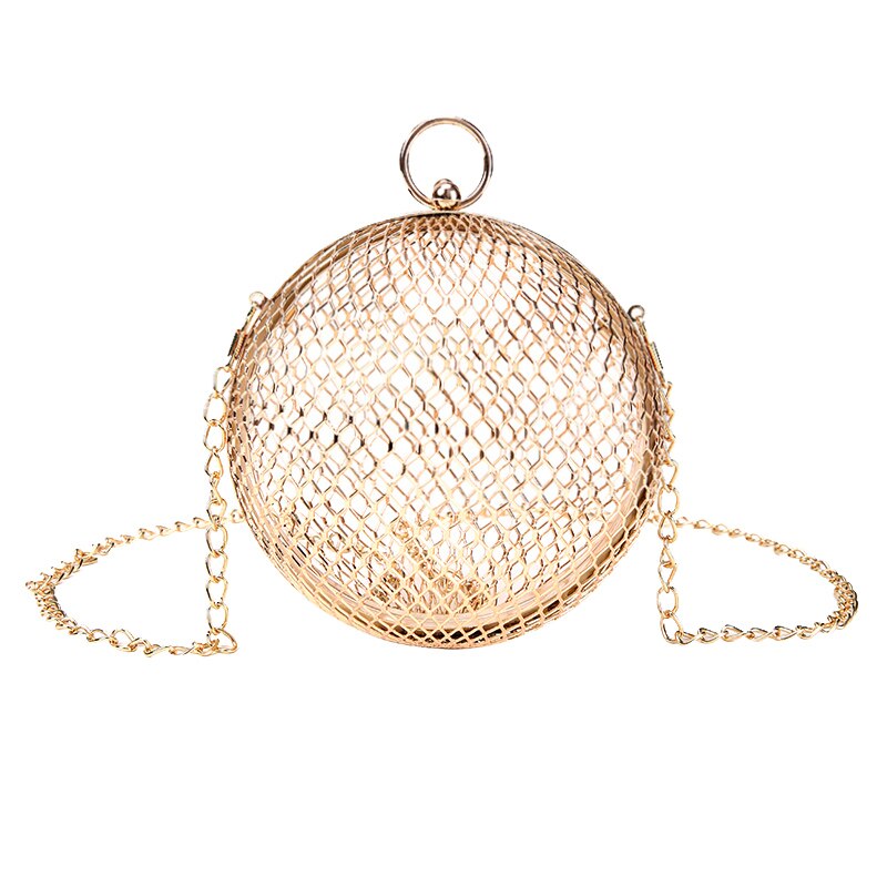 Moda oco bolsas de ombro feminino requintado metal cadeias redondas crossbody sacos para mulheres alta qualidade mini senhora mensageiro saco