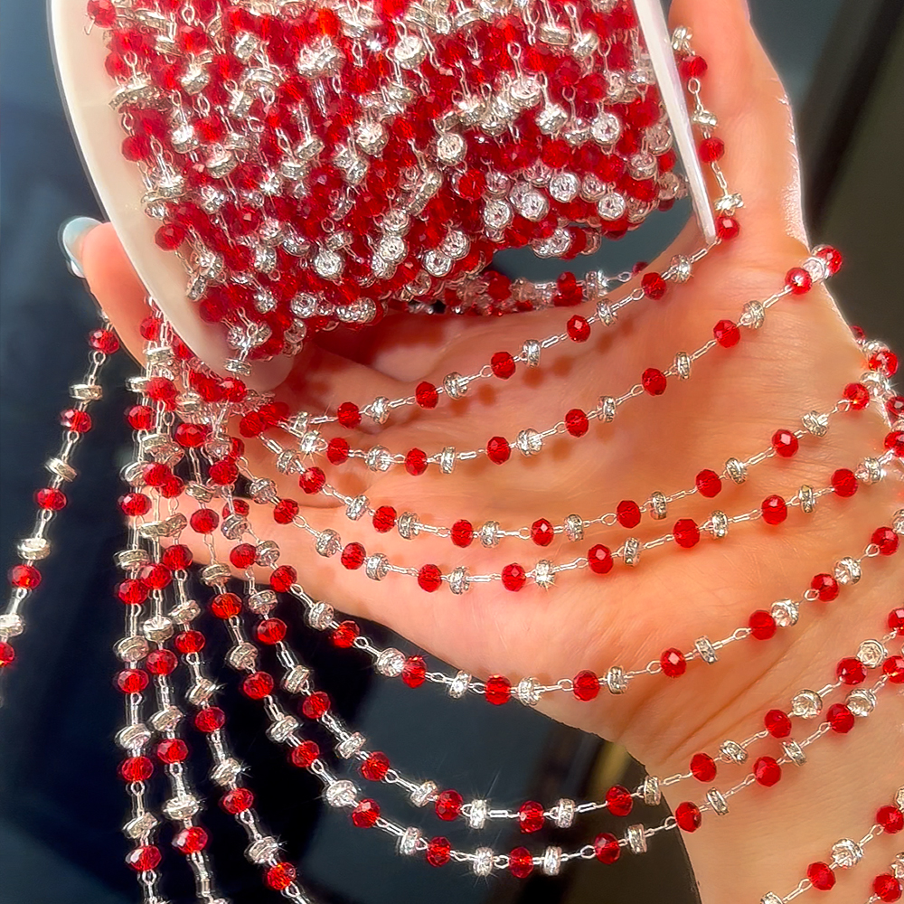 0,5 M 1M 2M bola de cristal roja cadena con cuentas cuentas de vidrio collar cadena accesorios para la fabricación de joyas componentes manualidades suministros DIY: 10 mm / Gris claro