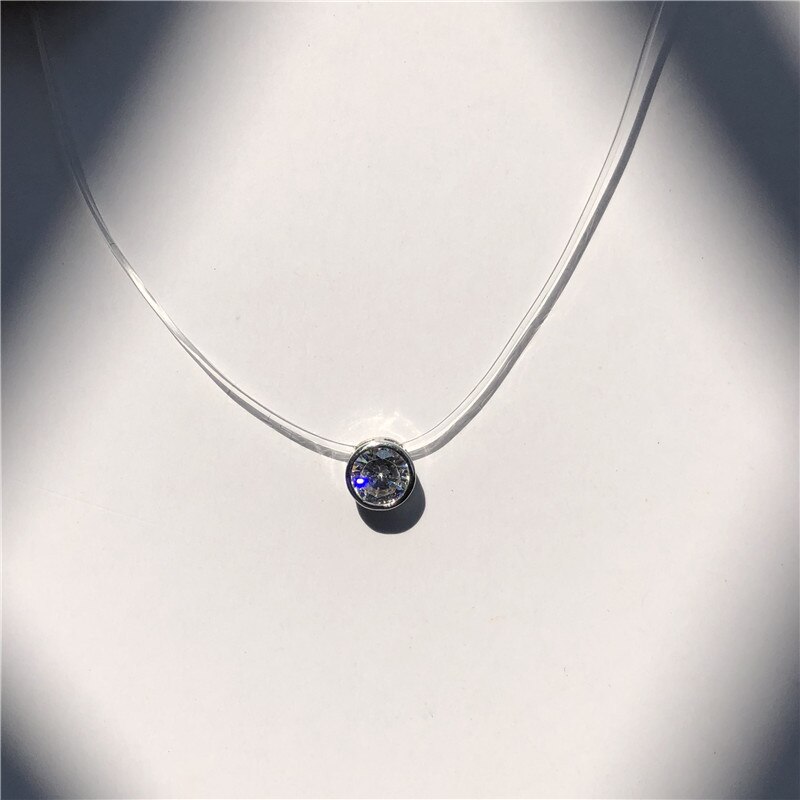 Fsunion Vrouwelijke Transparante Vislijn Ketting Zilver Kleur Onzichtbare Collier Voor Vrouwen Rhinestone Choker Ketting