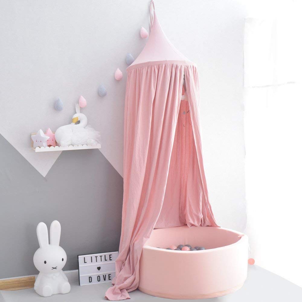 Dusty Roze Prinses Meisjes Mousseline Katoen Bed Cot Crib Spelen Luifel Opknoping Tent Dome Baldachin