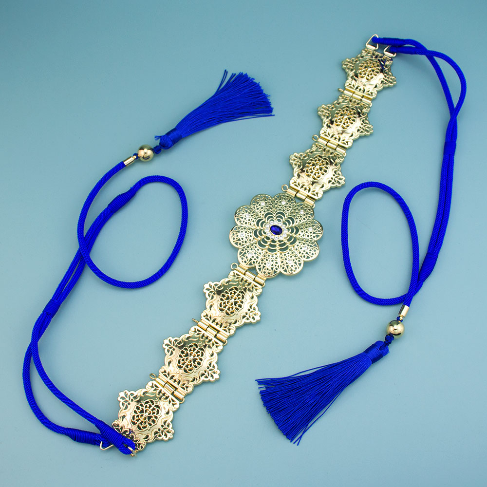 Sunspicems – ceinture Caftan marocain couleur or, glands à main, corde, chaîne de taille pour femmes, décoration de bijoux de mariage arabe: Plaqué platine
