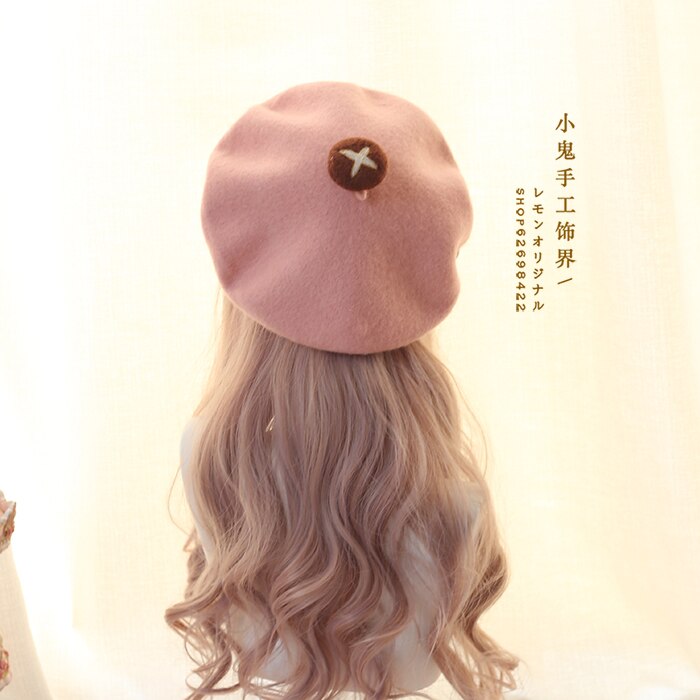 Belle Lolita ours bérets à la main citrouille casquette champignon laine béret Mori fille Vintage mignon peintre chapeau automne hiver