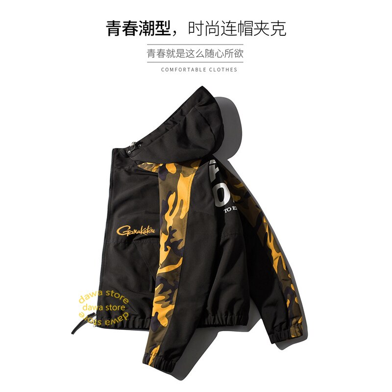 Fishing Jacket Men Camouflage Fishing Shirt Long Sleeve Loose Spring Autumn Fishing Clothing Hooded Zipper Outdoor Casual Wear