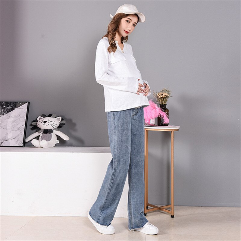 Maternity Women Pants Autumn Jeans Denim Full Length Boot Cut Adjustable Elastic Waist Pants Pregnancy Belly Care Trousers