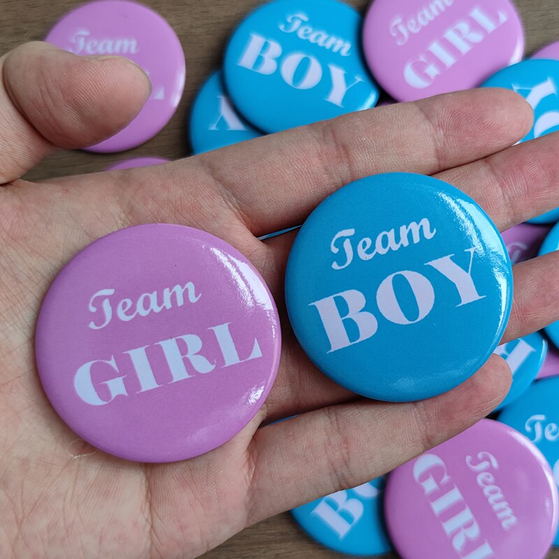 Boy or Girl Gender Reveal Badges Team Boy Team Girl Tinplate Button Badge Decoration Party Buttons Sticker Welcome Baby Shower