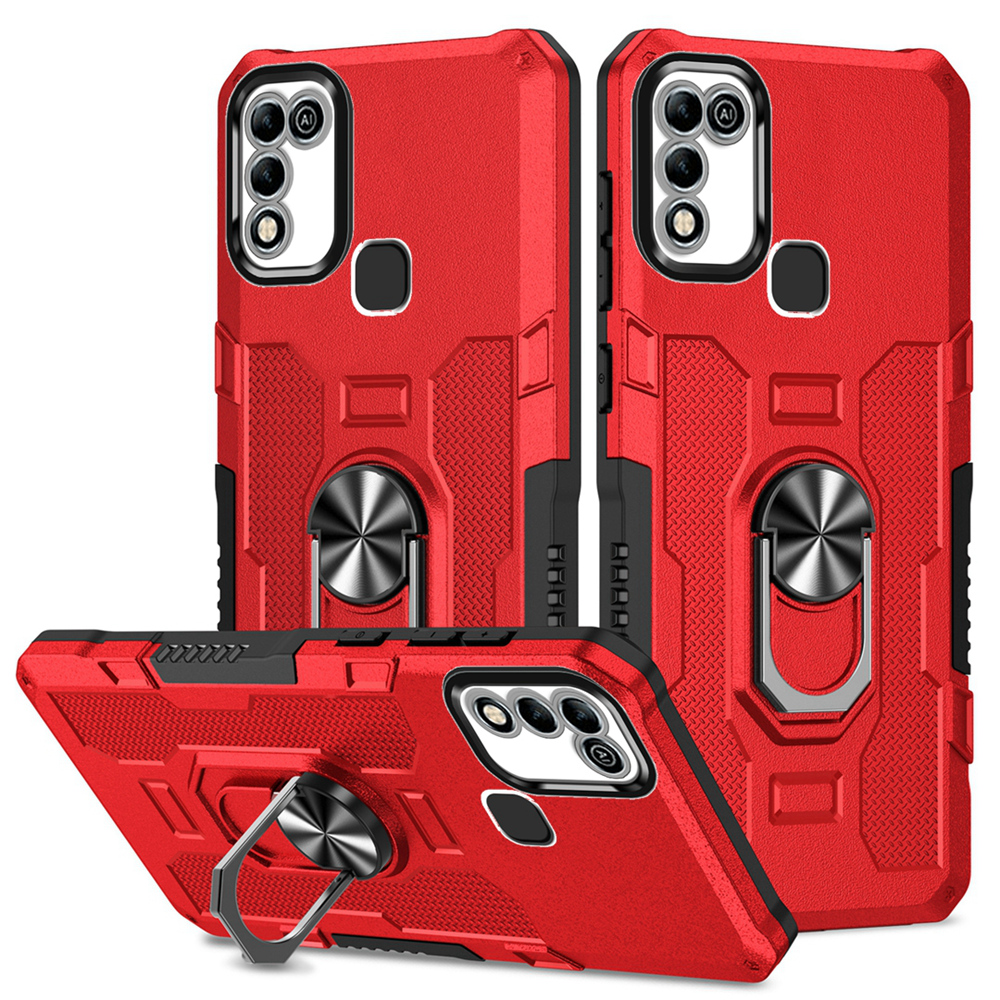 Peatkop-funda de armadura a prueba de golpes para Infinix 11 Play 10 Play, silicona + PC, soporte de anillo de Metal, funda trasera de teléfono para 9 10 11 Play: Lona / Rojo
