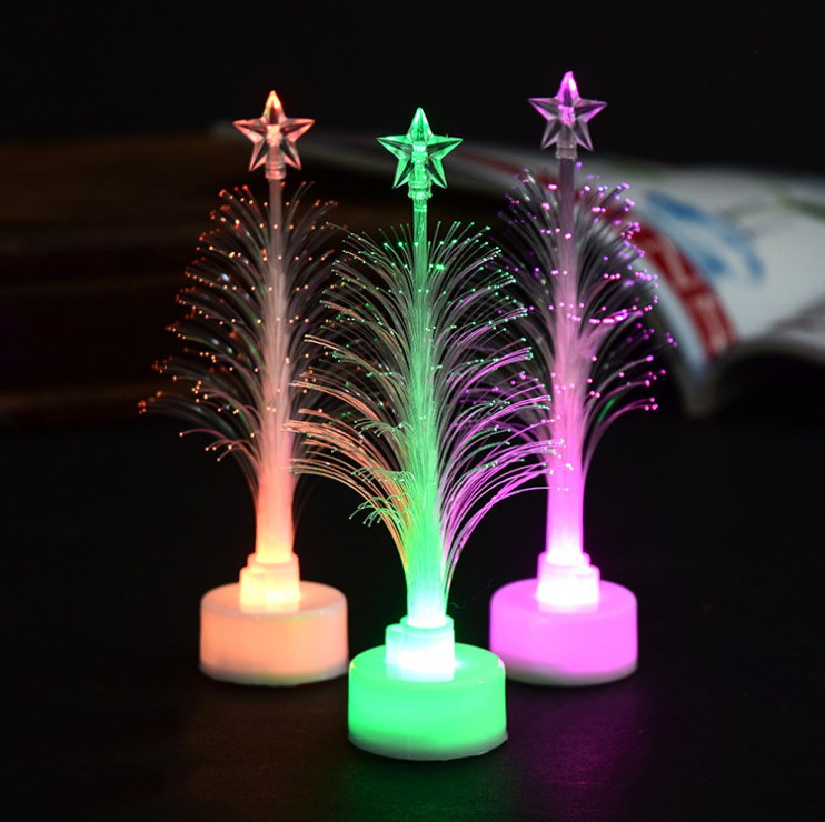 Árbol de Navidad que cambia de Color, luz LED de fibra óptica de colores, Mini árbol de Navidad con estrella superior, decoración de Navidad alimentada por batería
