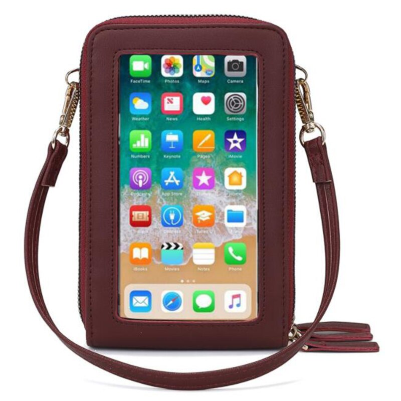 Bolso multifunción para teléfono móvil, bandolera transparente con correa para el hombro, para el pecho, monedero, bandolera de mujer: Red Wine