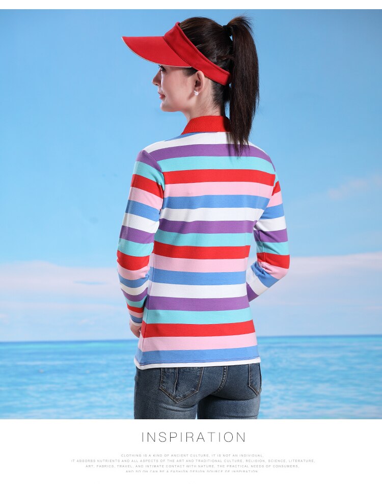 Dames klassieke pasvorm gestreept kleurrijk stretch katoenen poloshirt met omslagkraag dames poloshirts lange mouw polo femme