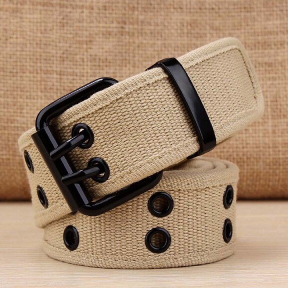 Ceinture en toile tissée à Double boucle | décontracté , ceinture tressée pour hommes, ceinture de taille,: Kaki