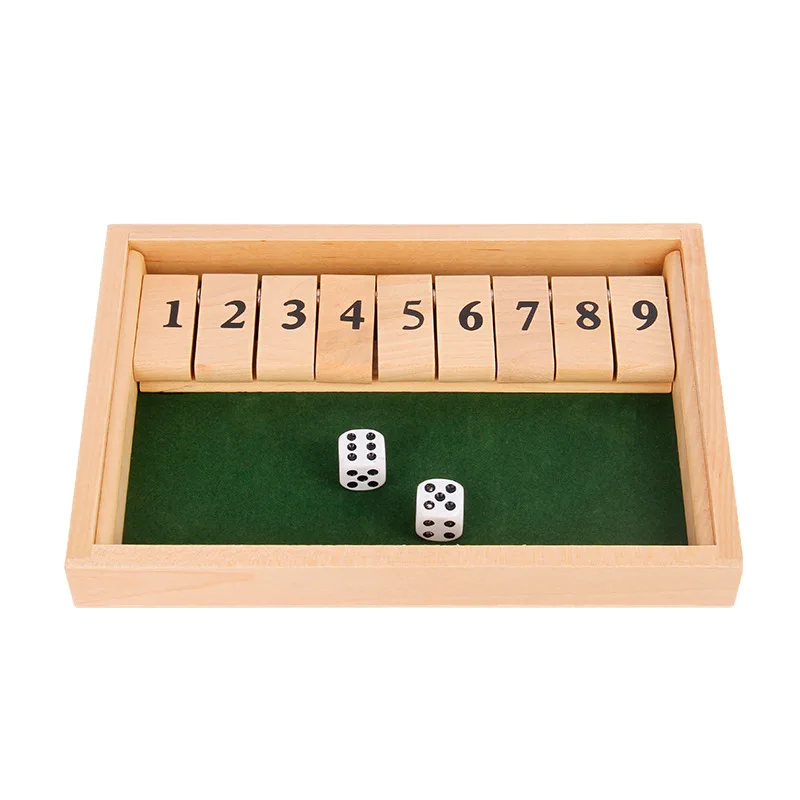 Shut The Box Craps Brettspiel mit Holzklappen für 4 Spieler, Pub-Bar-Partyzubehör, Familienunterhaltung für Kinder und Erwachsene: Gelb
