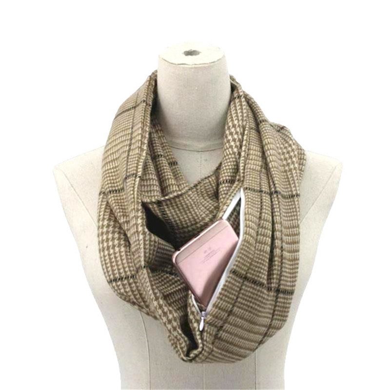 Talvineulonta ruudullinen lämmin matka infinity huivi piilotaskulla kashmir huivit naisten foulard pashmina naisten peitto