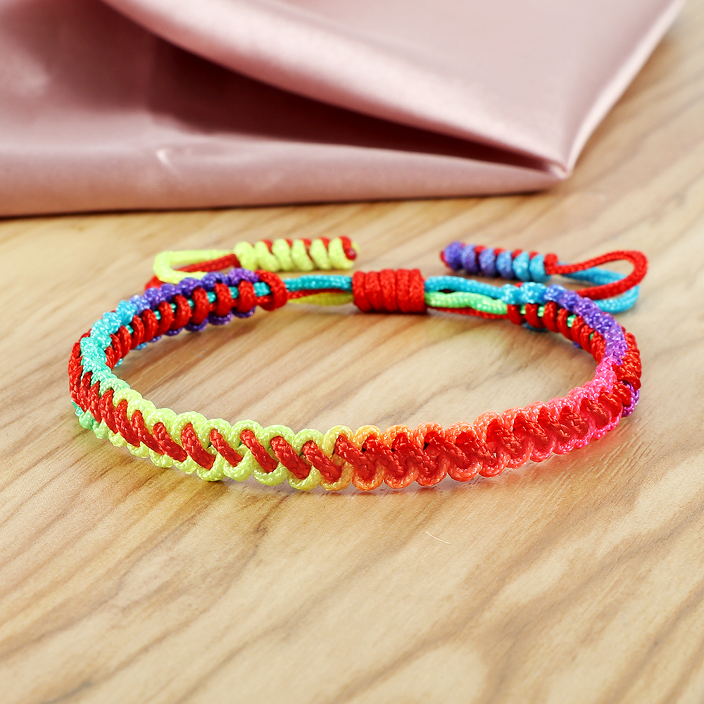 Lucky Colorful Rainbow Knots Braided Bracelet For Women Men Couple Handmade Adjustable Prayer Nylon Rope Bangles Travel