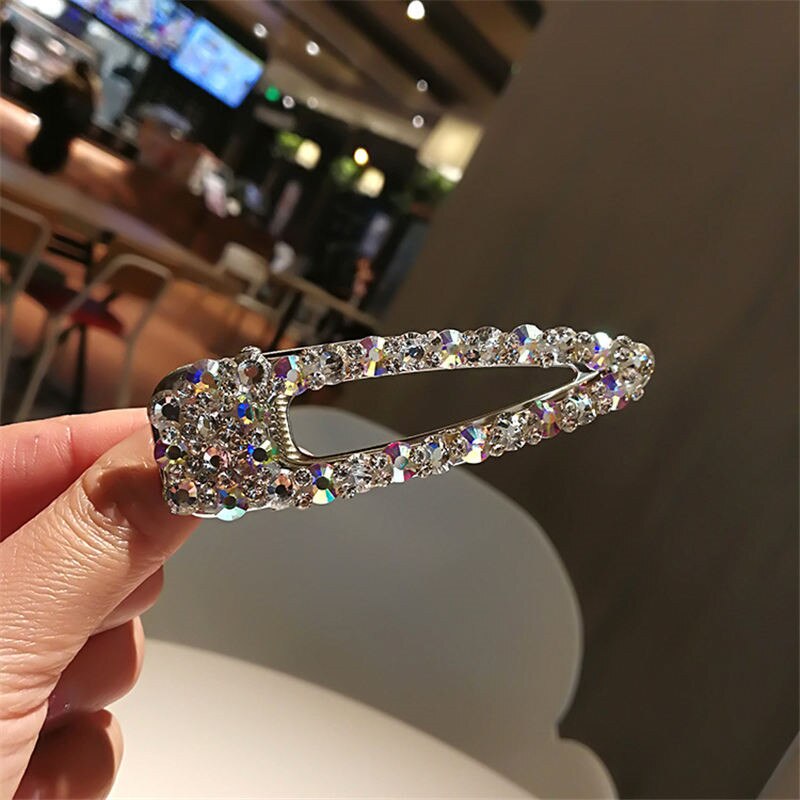 2PCS/SET Korea Shiny Crystal Rhinestones Hairpins Geometric Rectangle Waterdrop Imitiation Pearl Hair Clips Accessories: F008YIN