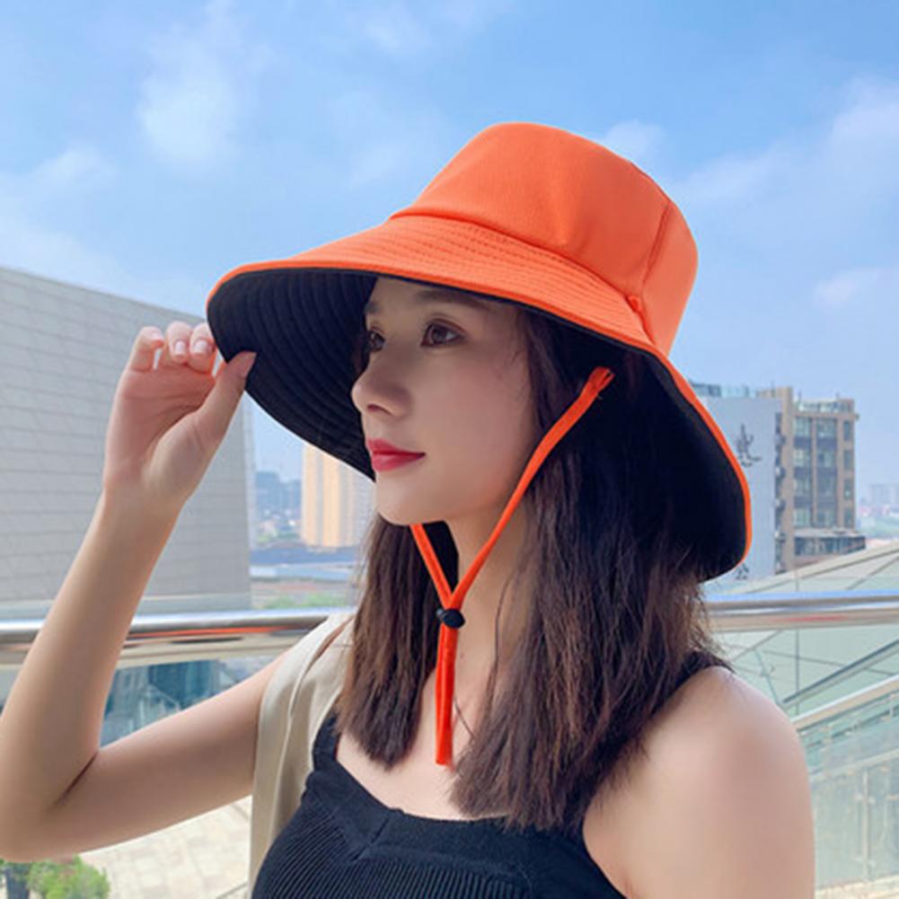Double-sided Foldable WOmen Bucket Hat Sun Hat Solid Color Double-layered Big Sunscreen Basin Hat for Outdoor Summer