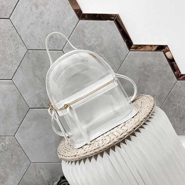 Brand Clear Small Backpack Transparent See Through Mini Daypack Female PVC Summer Bag: White