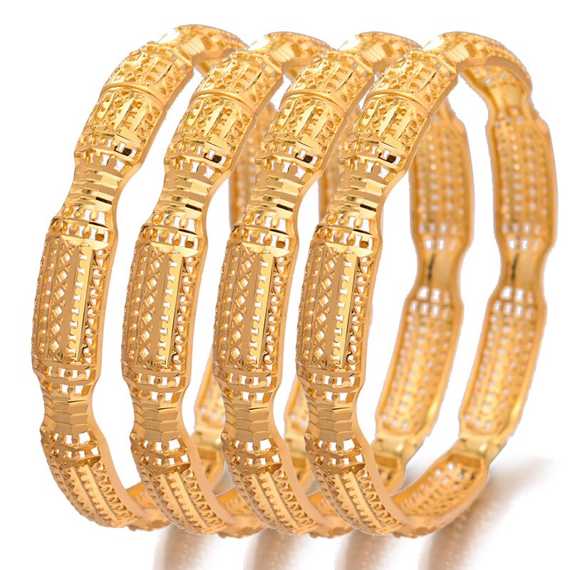 Wando 4 Stks/partij Top Dubai Gouden Kleur Armbanden Voor Vrouwen Mannen Gouden Armbanden Afrikaanse Ethiopische Sieraden