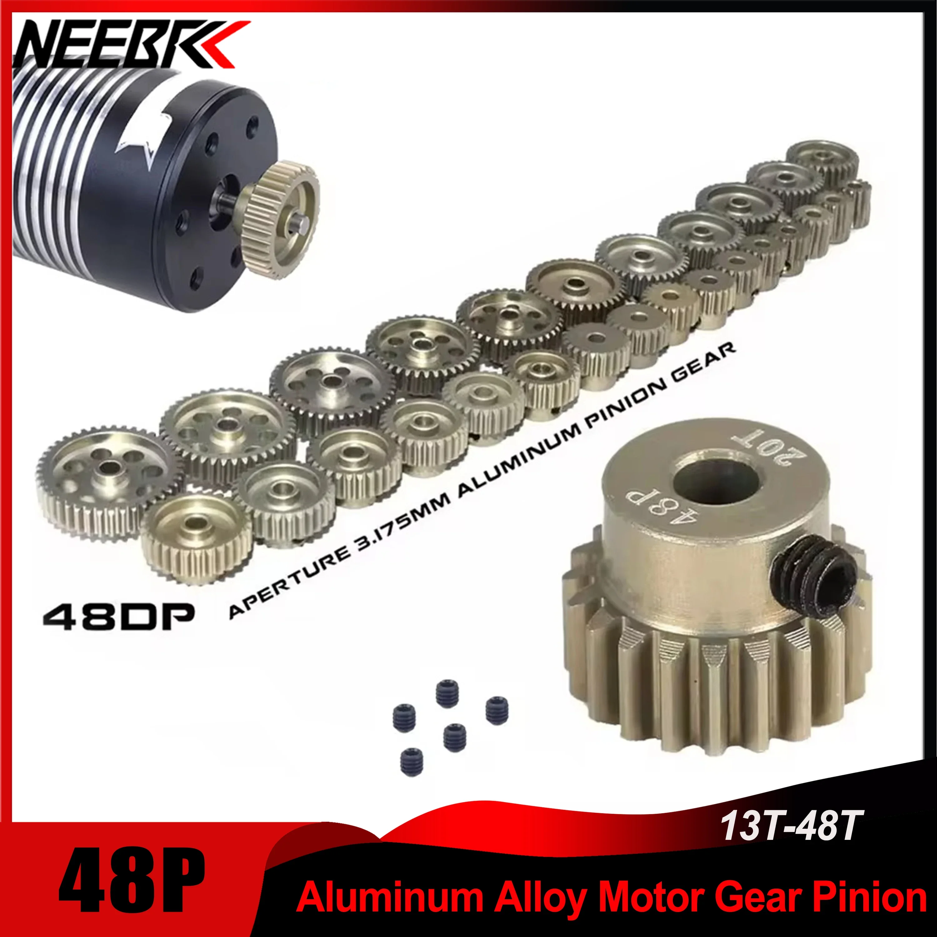 48P piñón 3.175mm 11T 15T 17T 18T 19T 20T 22T 24T 30T 13T-48T engranaje de Motor de aleación de aluminio para 1/8 1/10 1/12 1/14 1/16 1/18 RC Car