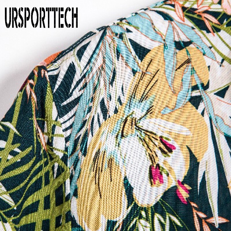 Ursporttech zomer strand shirts voor heren korte mouwen losse casual bloemen shirts staande kraag bloemen hawaiiaanse shirt