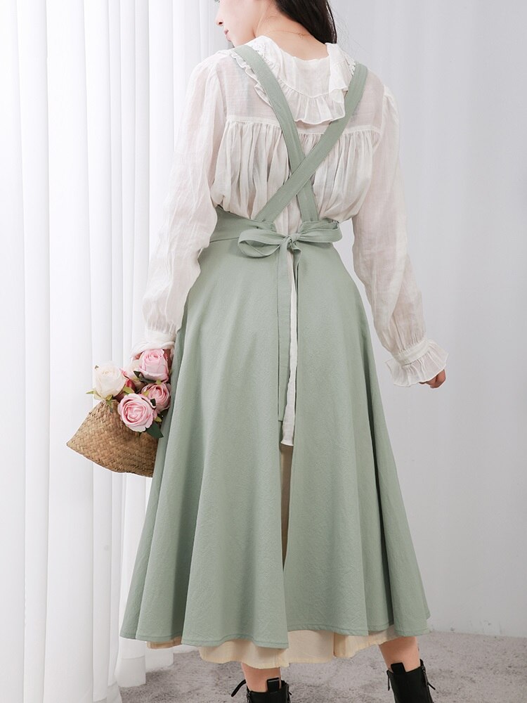Tablier croisé en coton et lin japonais pour femmes, avec poches, robe pinapur à la avec attaches à la taille