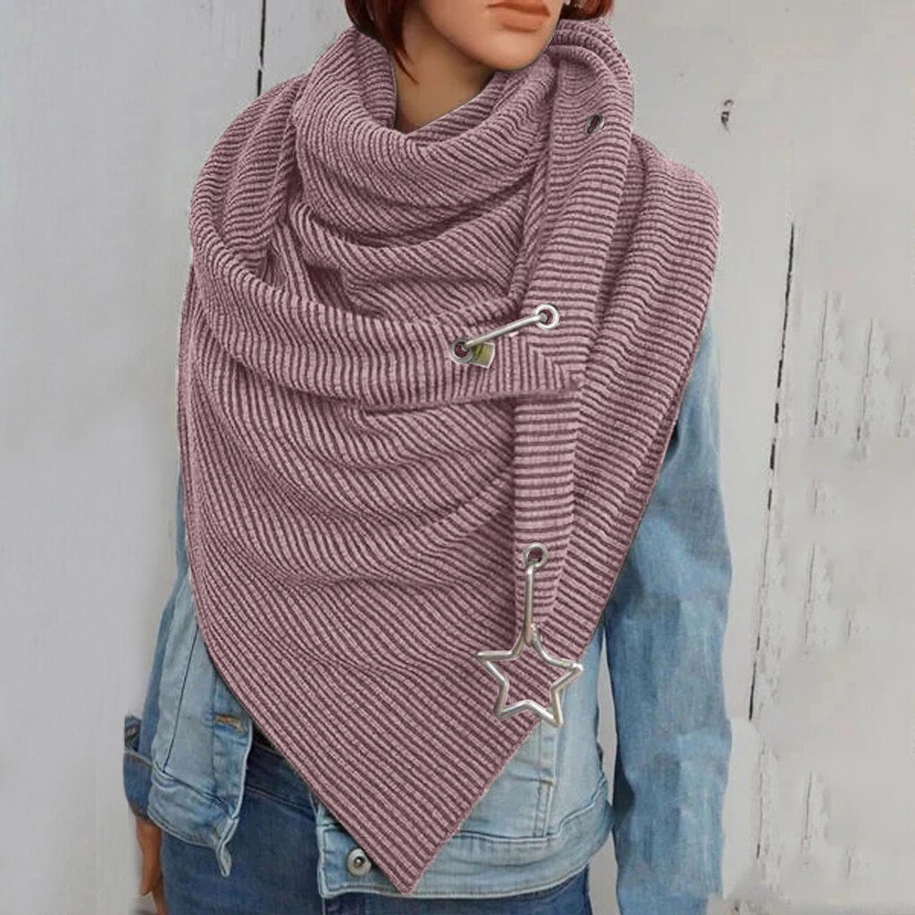 Women Winter Knitting Scarf Retro Solid Scarves Female Multifunction Outdoor Protective Keep Warm Shawl Py6: Pink