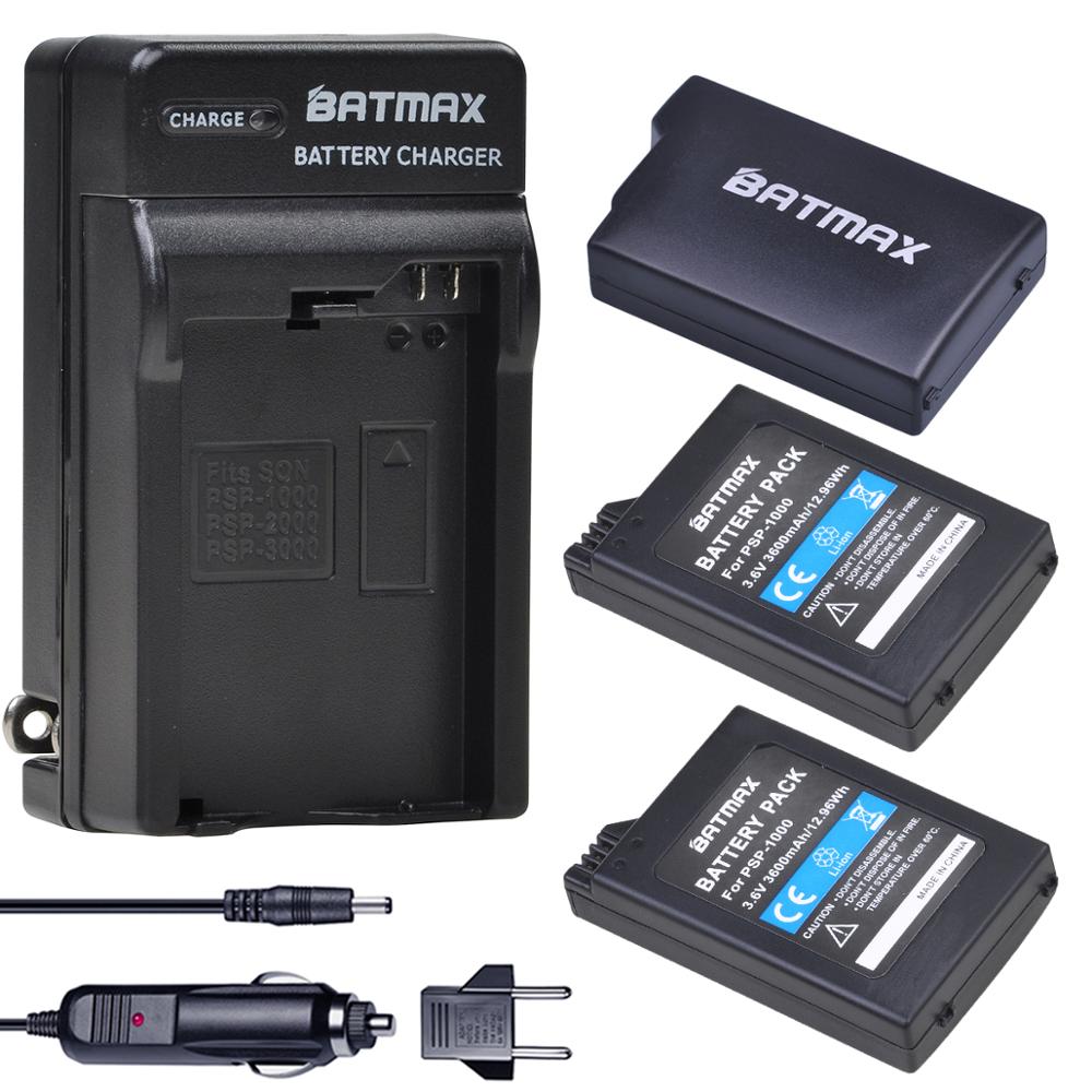 Batmax för sony psp -1000 batteri + digital laddare för sony psp 1000 playstation bärbar psp 1000 konsol ersättningsbatterier: 3 batterier och laddare