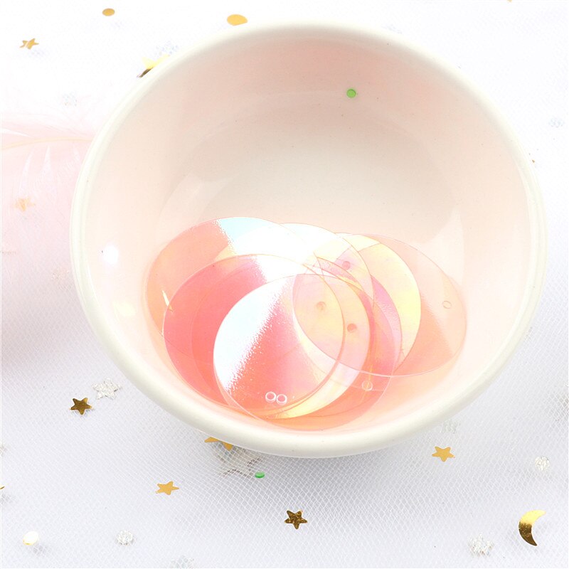 Transparent Sequin 60pcs 25mm Large Round Sequins PVC Loose Sequins Paillettes Sewing Craft For Wedding Decoration 1 Side Hole: Tranparent L Pink