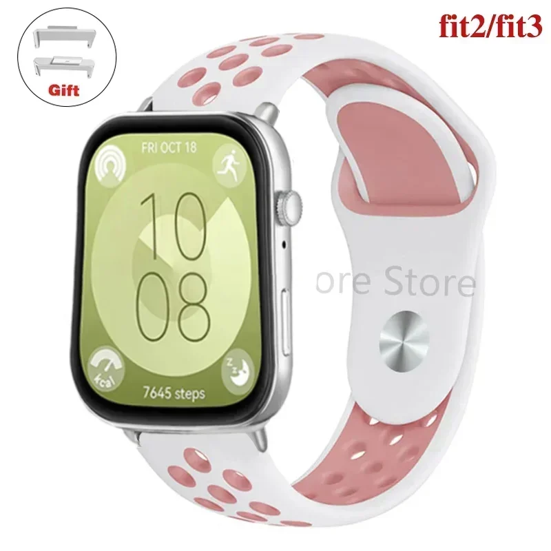 Sportband voor Huawei Watch FIT 3-band Siliconen waterdichte smartwatch ademende riem voor Huawei Watch fit 2 correas Horlogebanden: Wit Licht Pin