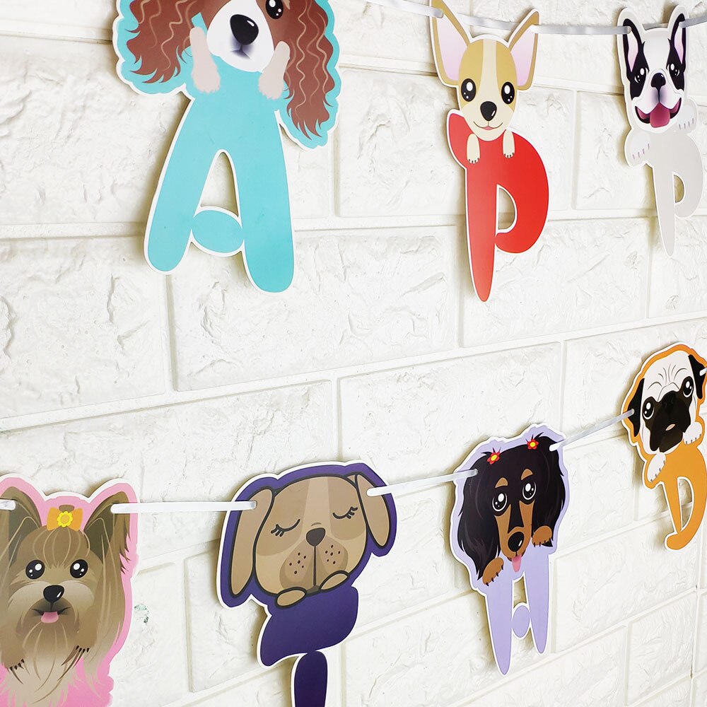 1 sett morsomme hund gratulerer med dagen bannere bunting krans kjæledyr temafest brev barnebursdag flagg hengende dekorasjon rekvisita