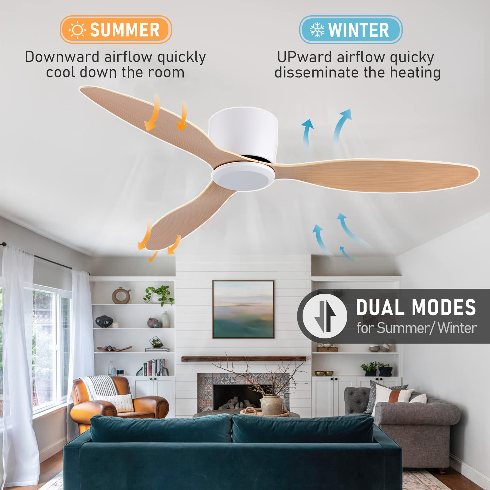 IRALAN 42 52 Inch Ceiling Fans No Light DC Motor Remote Control Cooling Fans Low Floor Ceiling Fan Silent large home fan