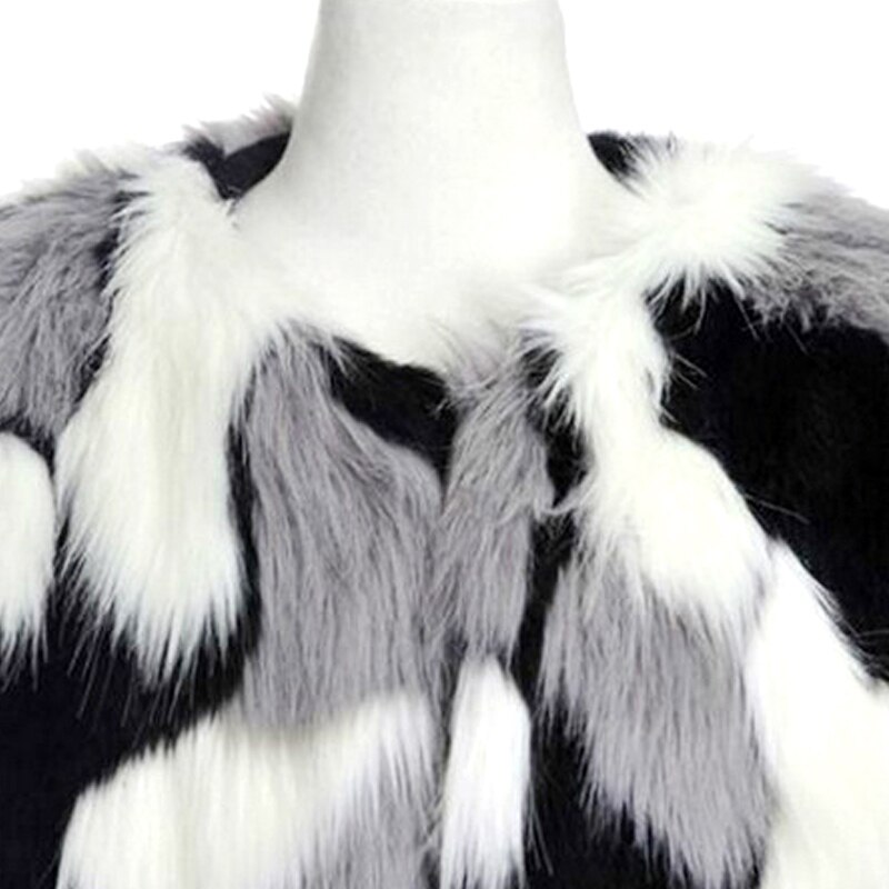 Manteau fausse fourrure, couleur mixte noir et blanc, veste automne-hiver à manches longues et Style court col rond femme, manteau , grande taille 6XL