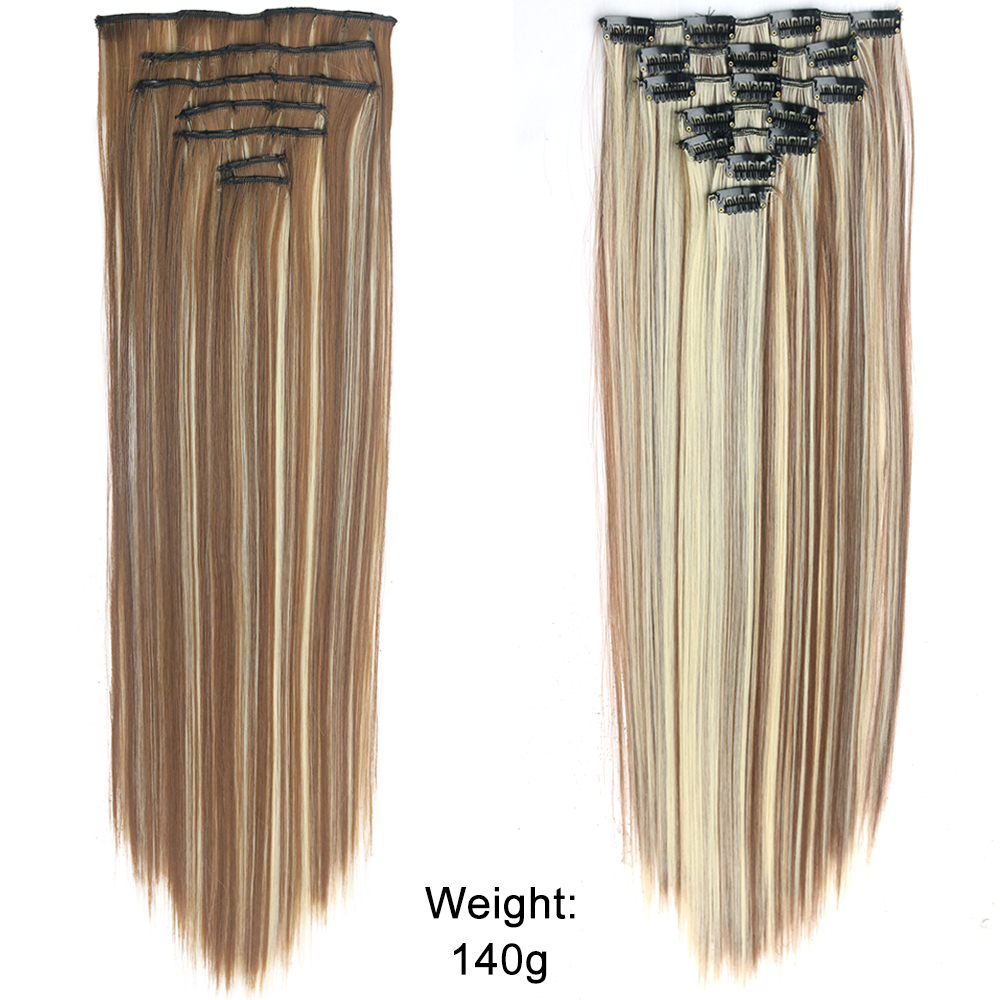 Grampo reto longo em extensões de cabelo 4 pçs/set sintético 22 ''preto marrom escuro cor mista fibra resistente ao calor: T1B/4/27