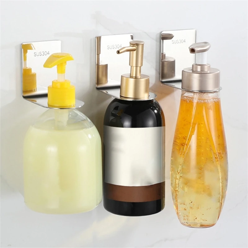 Estante para botellas Gel ducha, colgador colgante pared sin taladro, soporte pegamento, soporte para botella y