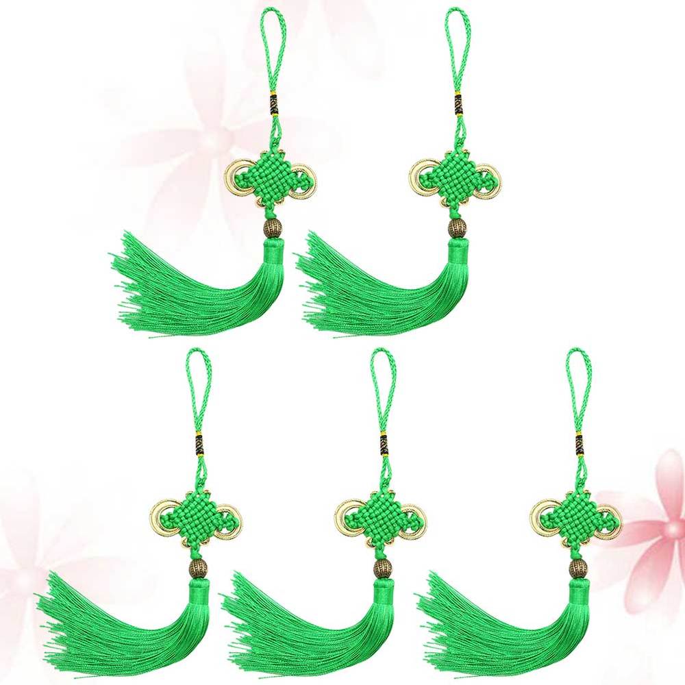 Pendentif à pampilles suspendues, 5 pièces, nœud chinois, décoration traditionnelle de la maison, ornement du Festival de printemps vert