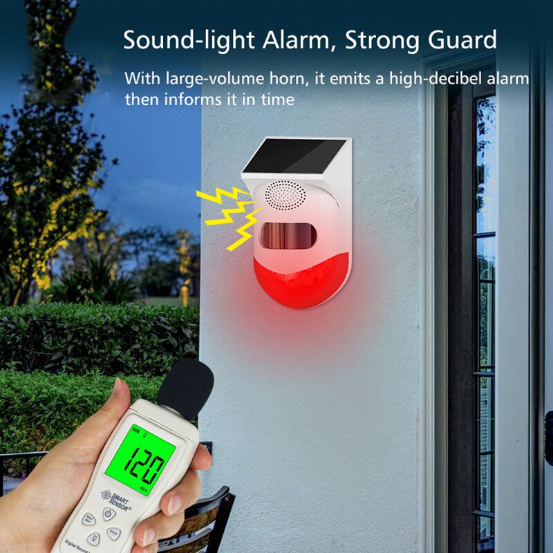 Lumière stroboscopique solaire avec détecteur PIR WiFi TUYA, alarme de sécurité sonore 120db, avec application de Notification, pour maison, ferme, grange, Villa, IP65