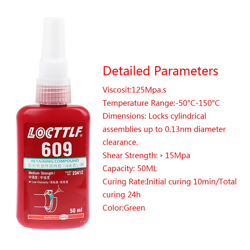 Tornillo de sellado de 50ML, retenedor de pegamento, adhesivo de bloqueo de Metal, adhesivo anaeróbico 243 340, agente de bloqueo de pegamento anticorrosión, 1 unidad: Glue 609