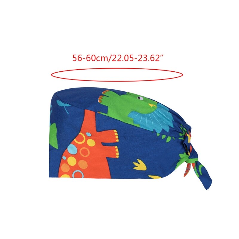 Dokter verpleegkundige katoenen werkmuts met zweetband, verstelbare strik aan de achterkant, schattige cartoon dieren, kalebasvormige bouffant scrubmuts