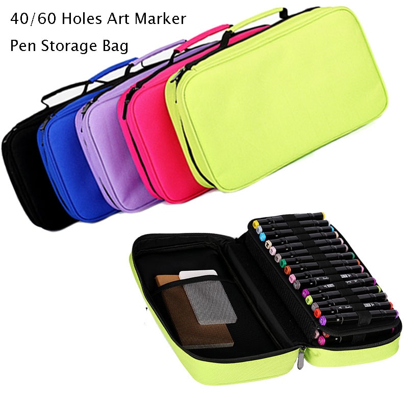 40/60 Holes Art Marker Pen Storage Bag Large Removable Pencil case Pen Bag Box Stationery Pouch