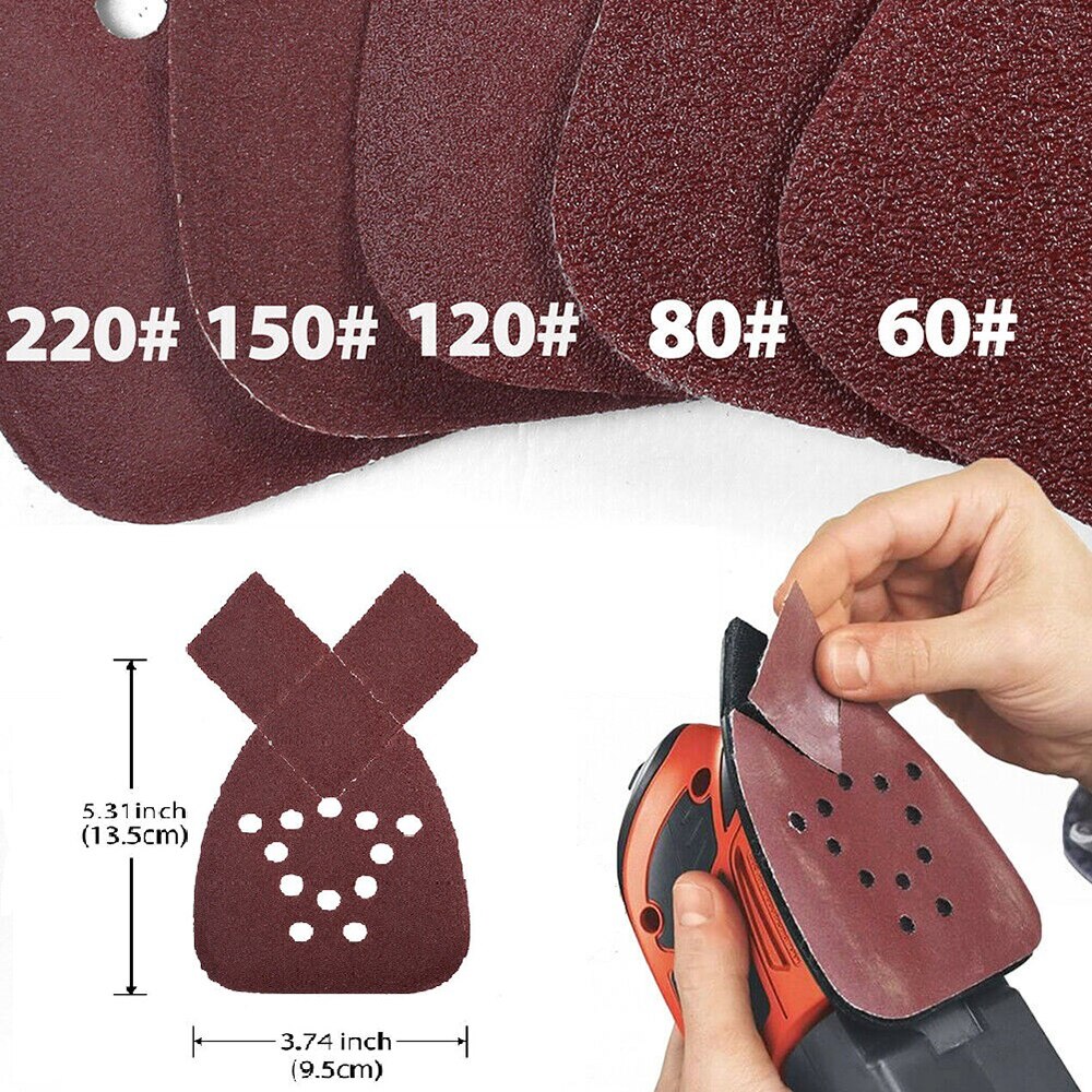50pcs Sanding Sheets 12 Holes For Black & Decker Mouse Pads Aluminum Oxide Grit 60- 240 For Paint Removal Deburring Polishing