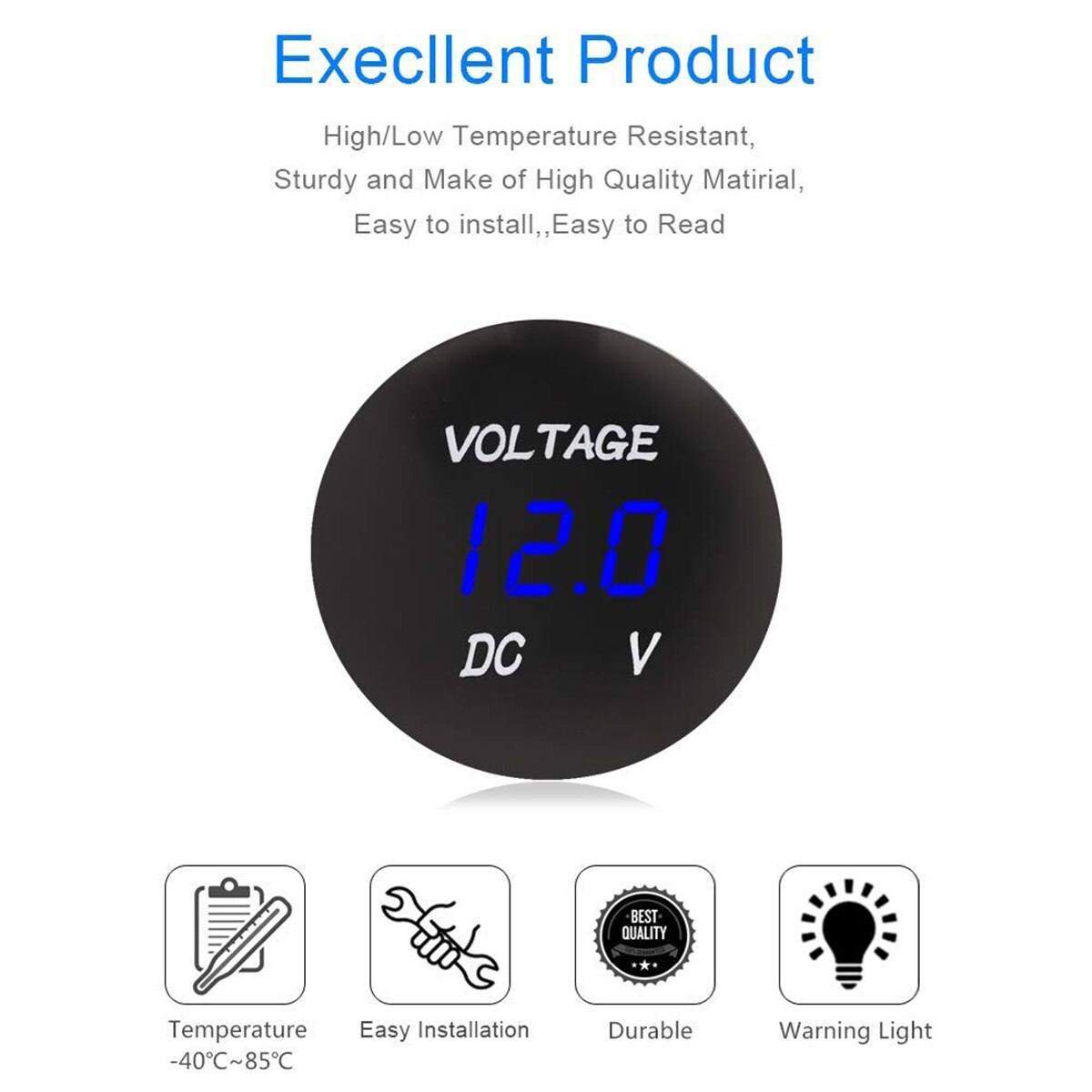 Voltímetro Digital LED de 12 V-24 V 3 dígitos voltímetro de CC voltímetro para moto coche barco ATV UTV remolque, etc.